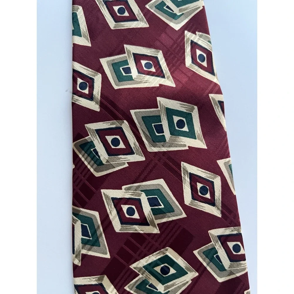 Polo Ralph Lauren Hand Made Neck Tie Burgundy Geometric 57" X 3 3/4" - Picture 2 of 5